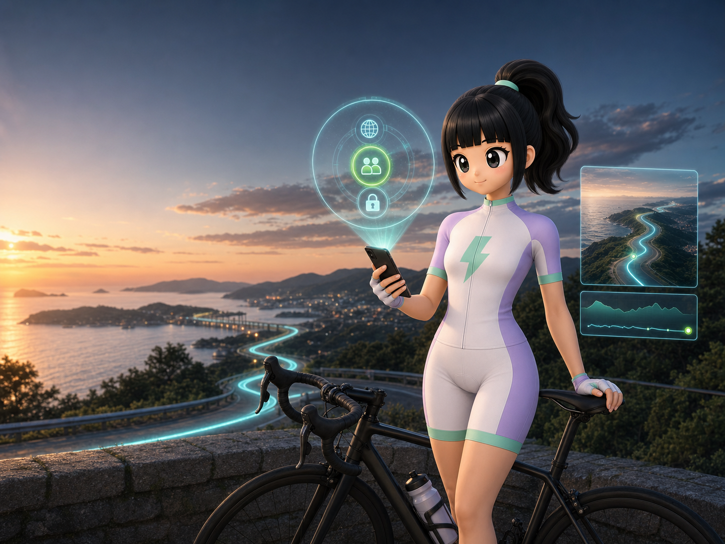 海沿いのライド結果をスマートフォンから公開範囲を選んで共有するPEDAL QUESTライダー
